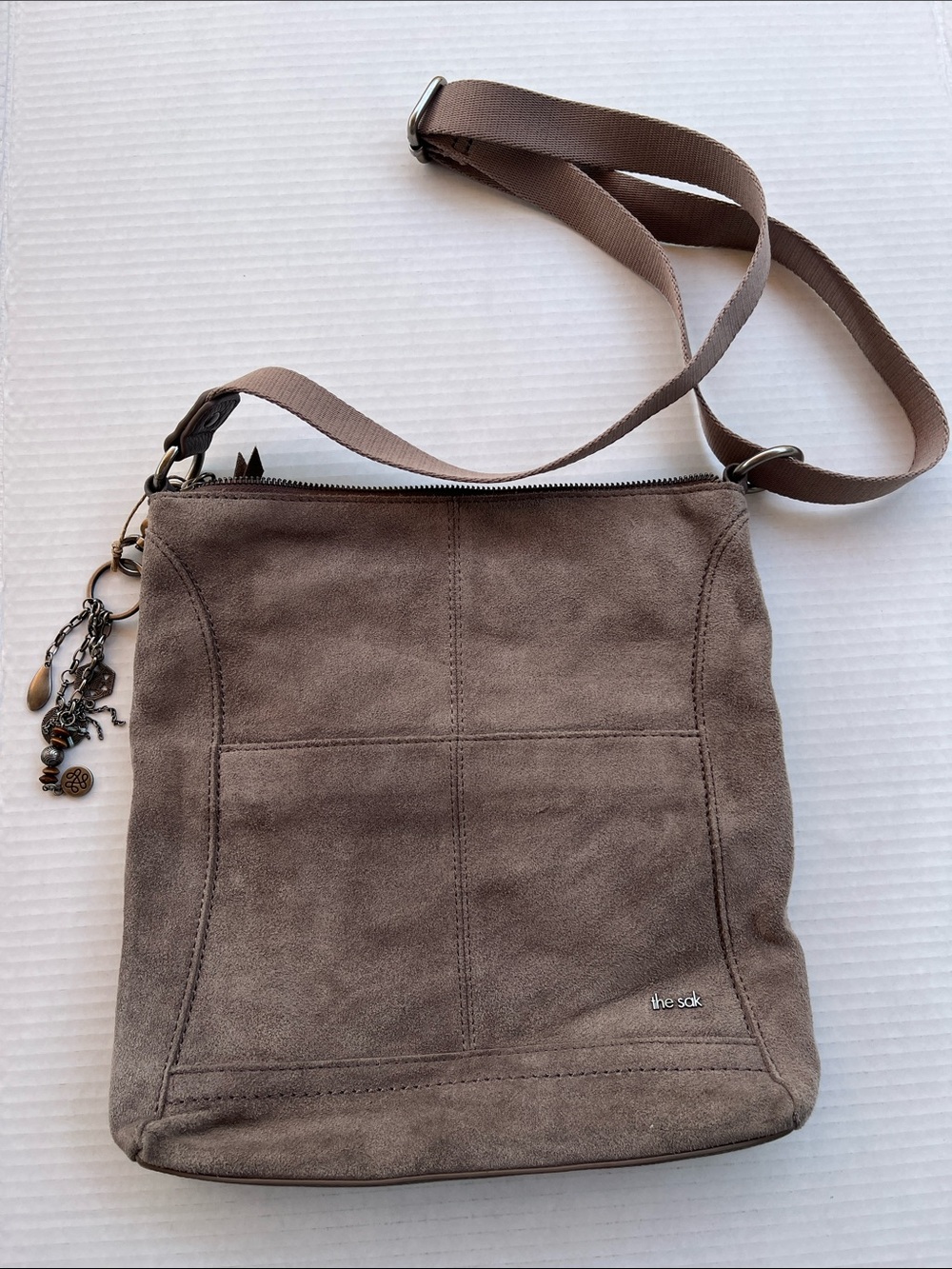 The Sak Brown Suede Crossbody Bag with Charm Accent